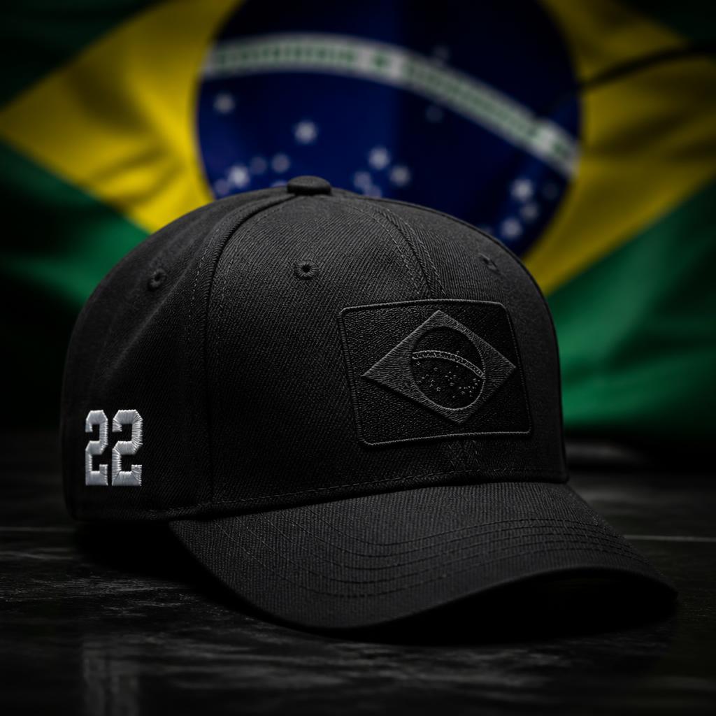 Boné Patriota 22 preto com bandeira do Brasil bordada